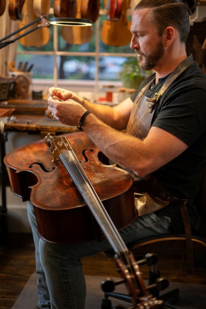 Southern Utah Luthier Restringing Cello Instrument