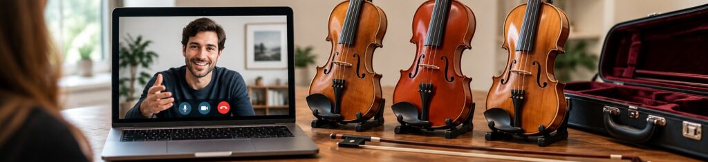 Virtual appointment for online violin sales.