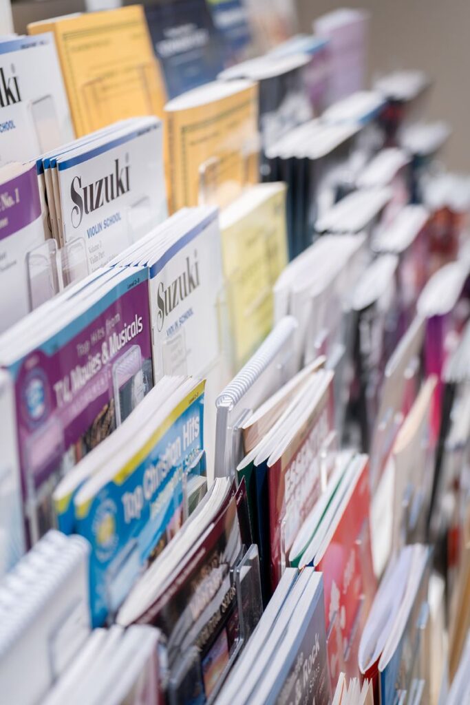 Rack of Sheet Music for Violins